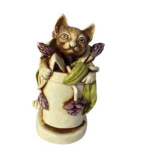 Vtg. Harmony Kingdom 1997 Cat Figurine Trinket Box Figurine Algenon Flower Pot